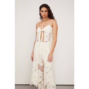 Túnica De Renda Midi Bege Amarração Frente