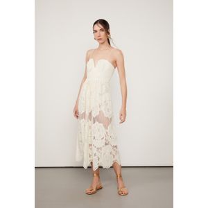 Vestido De Renda Midi Bege De Alça