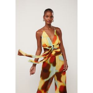 Top De Georgette Leve Pala Franzida Estampado Com Faixa