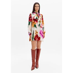 Vestido Curto Manga Longa Estampado Com Amarração