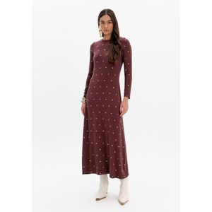 Vestido Super Midi Evasê Manga Longa Aplicações