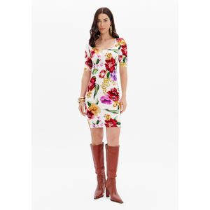 Vestido Canelado Curto Justo Estampado