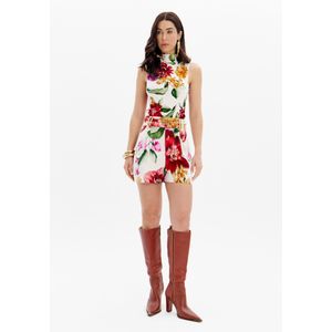 Short Evasê Cintura Alta Estampado Com Cinto