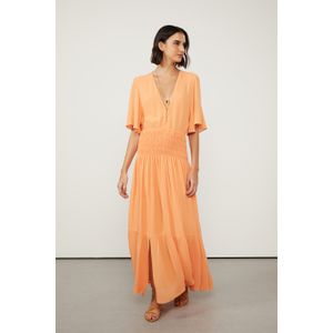 Vestido Midi Com Manga Sino Laranja Aura