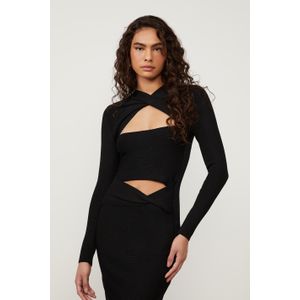 Vestido Curto De Tricot Com Manga Longa