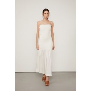 Vestido De Lastex Midi Com Babado