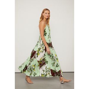 Vestido Longo Plissado Frente Única Estampado