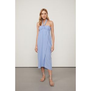 Vestido De Seda Midi Azul Tomara Que Caia