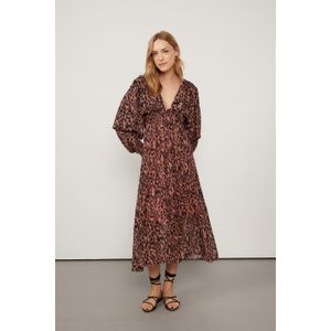 Vestido De Georgette Leve Manga Longa Camada Estampado