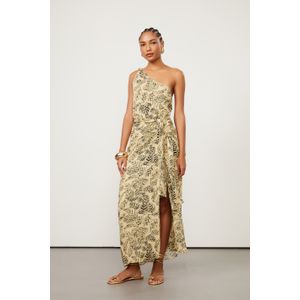 Vestido De Georgette Pesado Midi Um Ombro Só Estampado