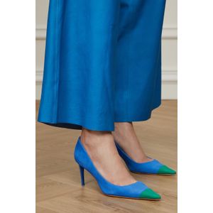 Scarpin De Couro Bicolor Suede Azul