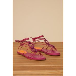 Rasteira Couro Corrente Pintada Rosa