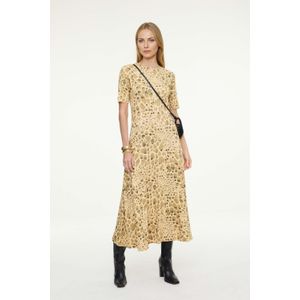 Vestido De Malha Midi Estampado Com Manga Curta