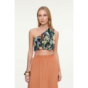 Top De Georgette Pesado Um Ombro Só Estampado