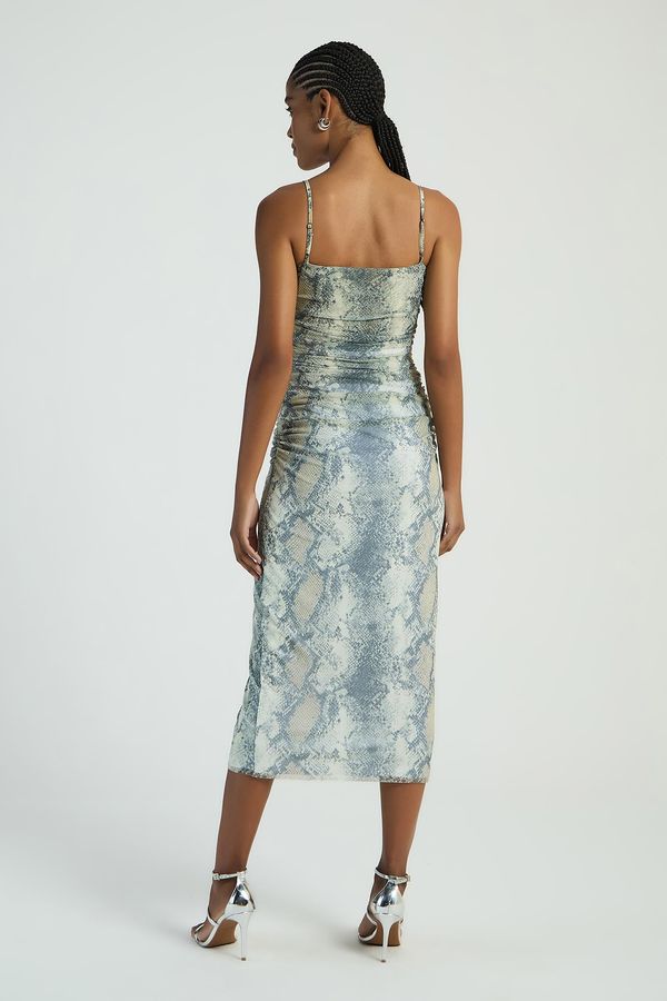 VESTIDO EM TULE FRANZIDO ESTAMPADO - SNAKE