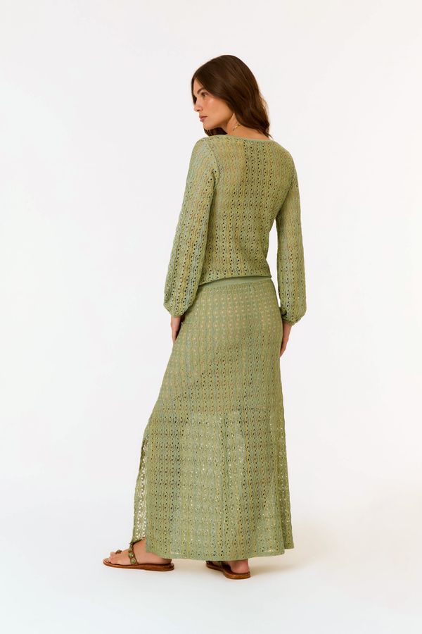 Saia Tricot Rendada Com Recortes