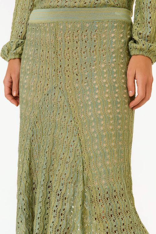 Saia Tricot Rendada Com Recortes