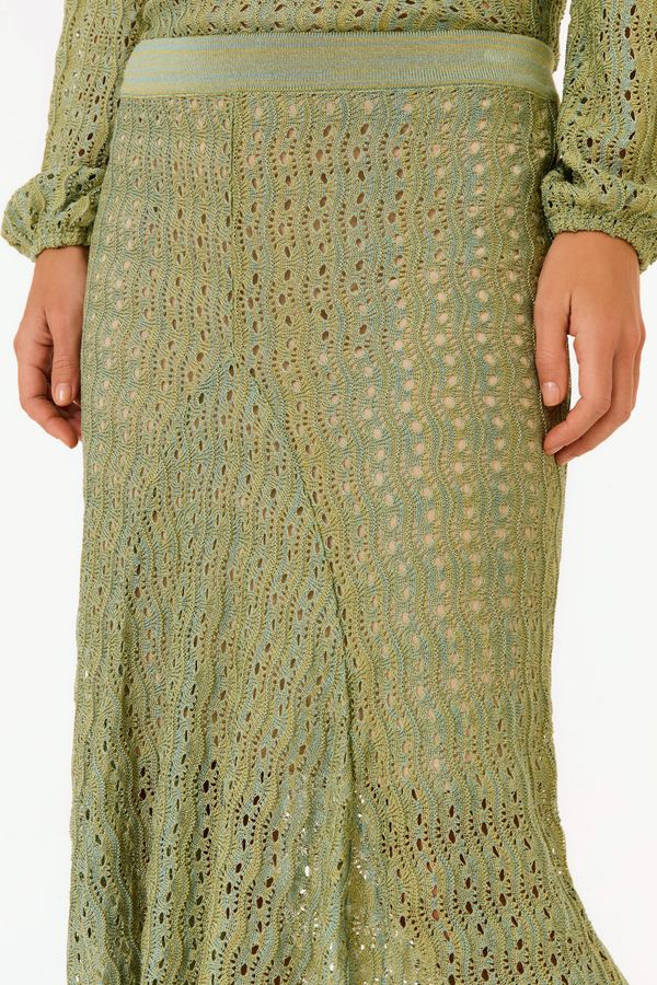 Saia Tricot Rendada Com Recortes