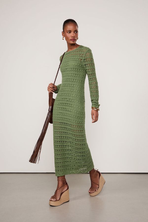 Vestido De Tricot Manga Longa Ponto Renda
