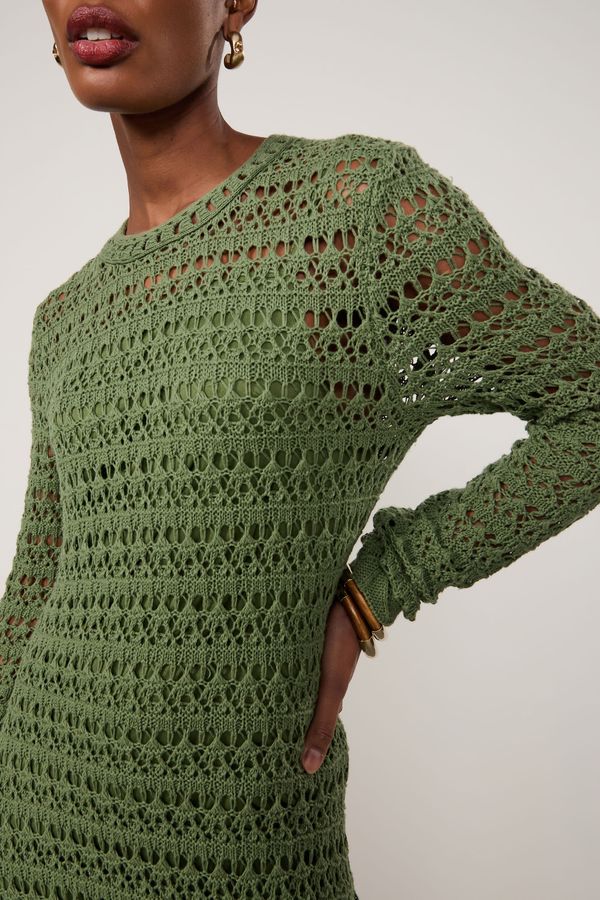 Vestido De Tricot Manga Longa Ponto Renda