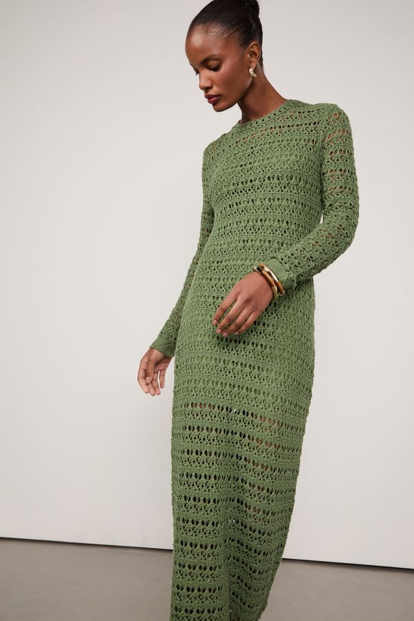 Vestido De Tricot Manga Longa Ponto Renda