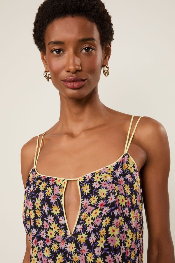 Vestido De Georgette Longo Recorte Com Vivos Estampa Liberty Arte