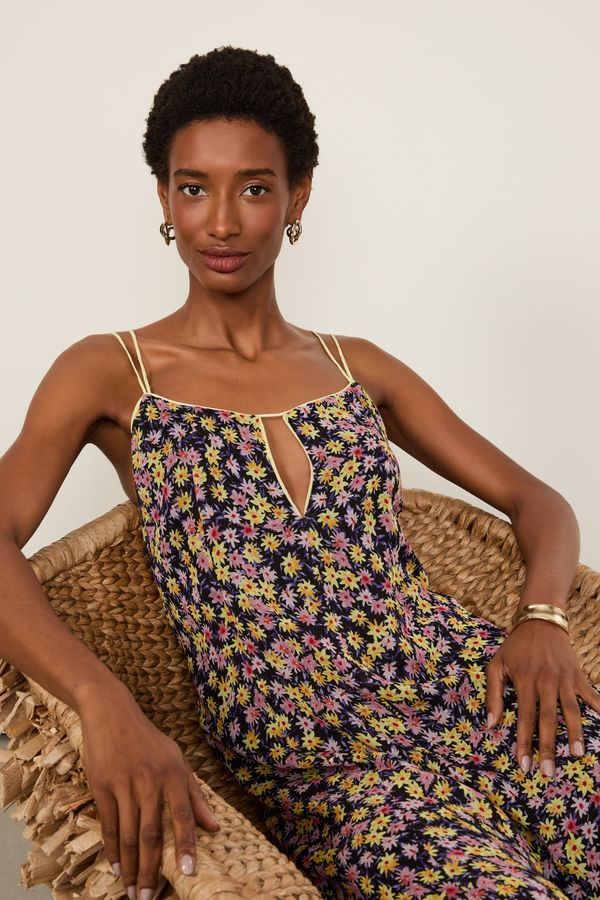 Vestido De Georgette Longo Recorte Com Vivos Estampa Liberty Arte