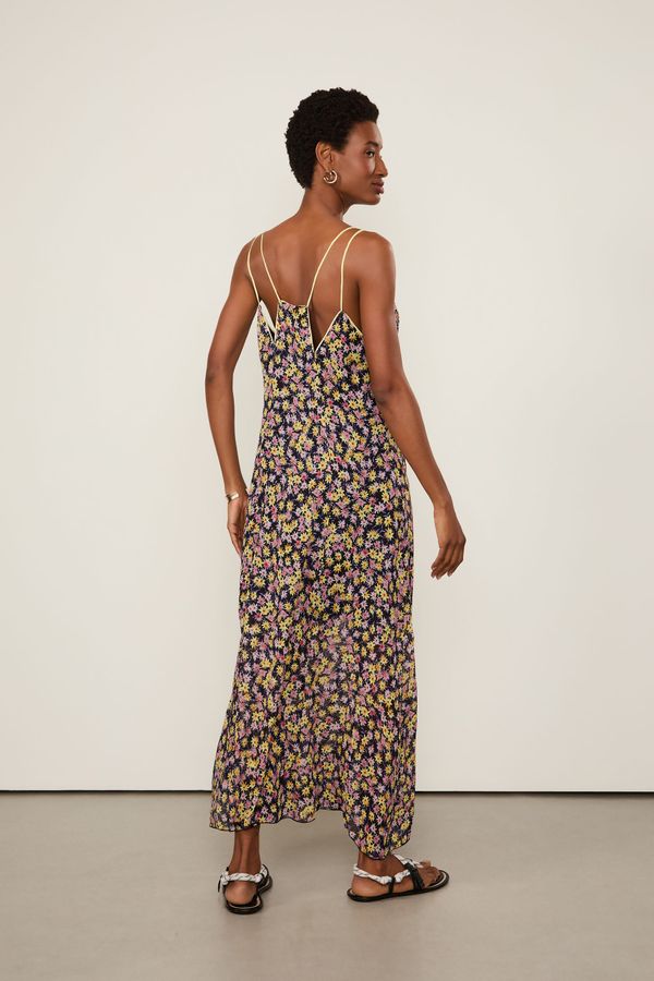 Vestido De Georgette Longo Recorte Com Vivos Estampa Liberty Arte