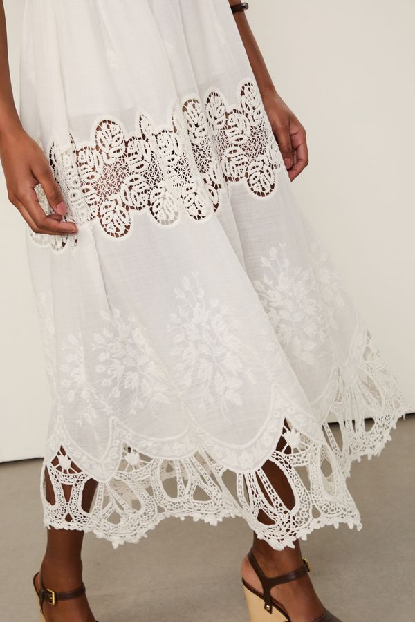 Vestido Midi Com Linho Com Bordado Richelieu