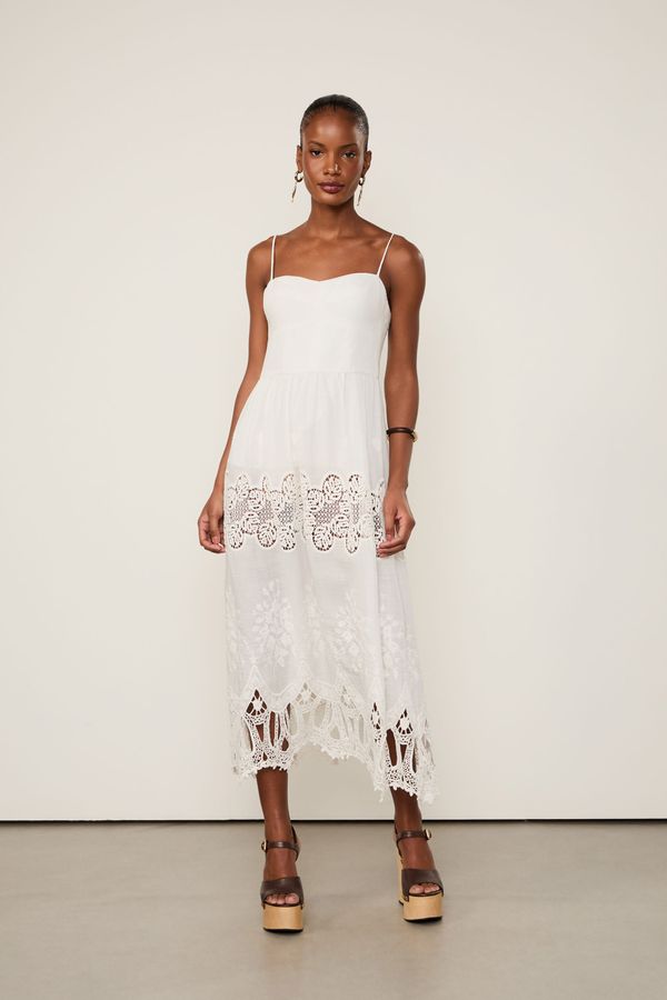 Vestido Midi Com Linho Com Bordado Richelieu