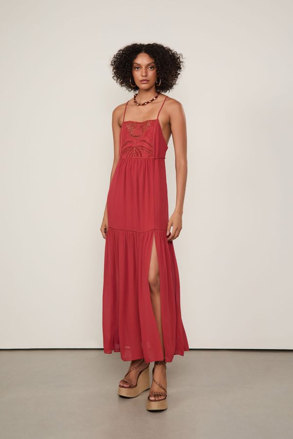 Vestido De Georgette Pesado Midi Nautico Com Pala De Renda