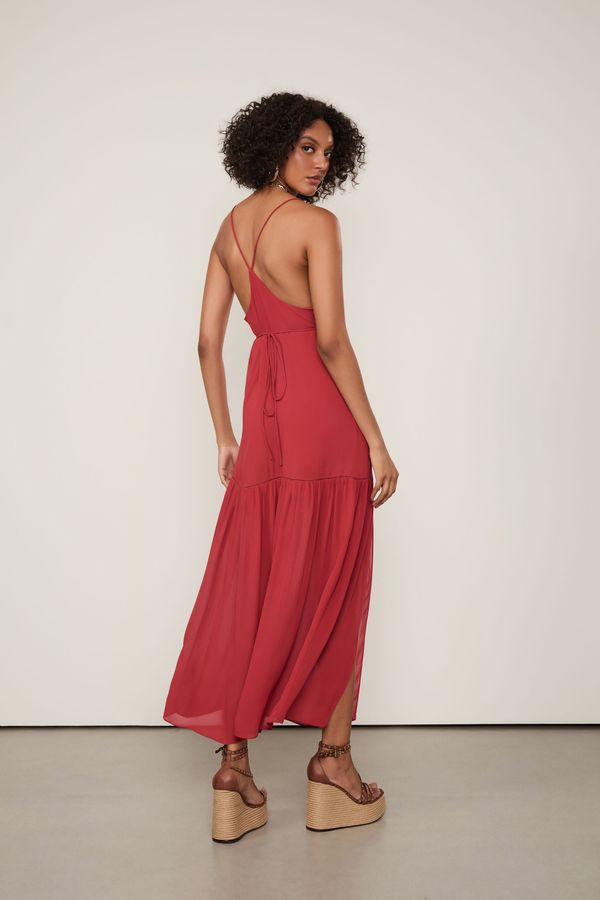 Vestido De Georgette Pesado Midi Nautico Com Pala De Renda