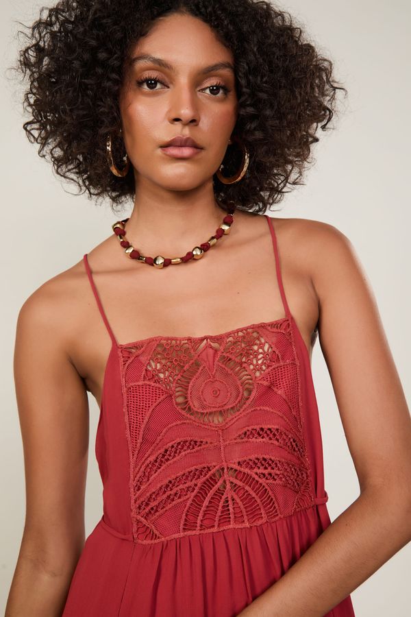 Vestido De Georgette Pesado Midi Nautico Com Pala De Renda