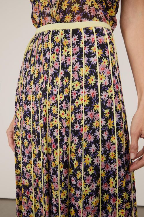 Saia  De Georgette Longa Recorte Com Vivos Estampa Liberty Arte