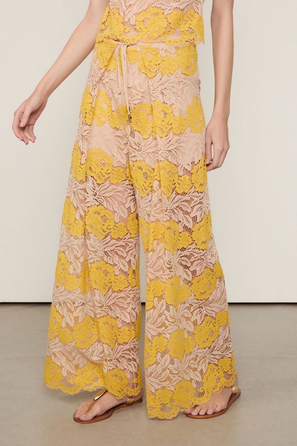Calça De Renda Pantalona Bicolor