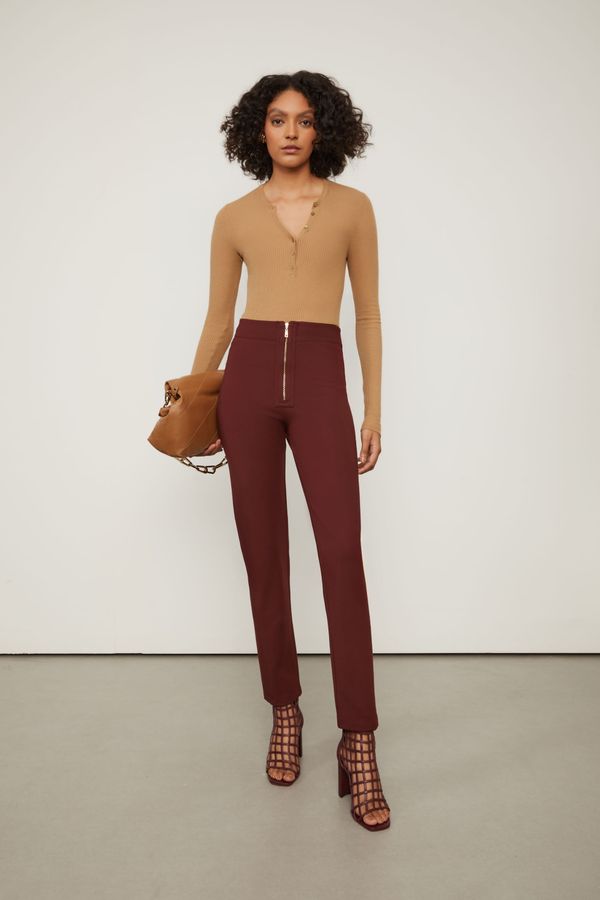 Calça Slim De Malha Estruturada Marrom