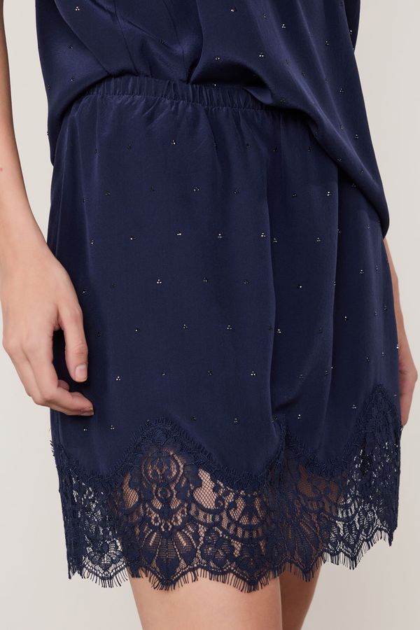 Saia De Seda Curta Ancora Com Renda e Strass