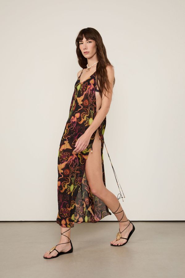 Vestido De Georgette Leve Assimétrico Estampado Resort