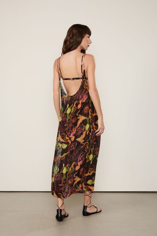 Vestido De Georgette Leve Assimétrico Estampado Resort