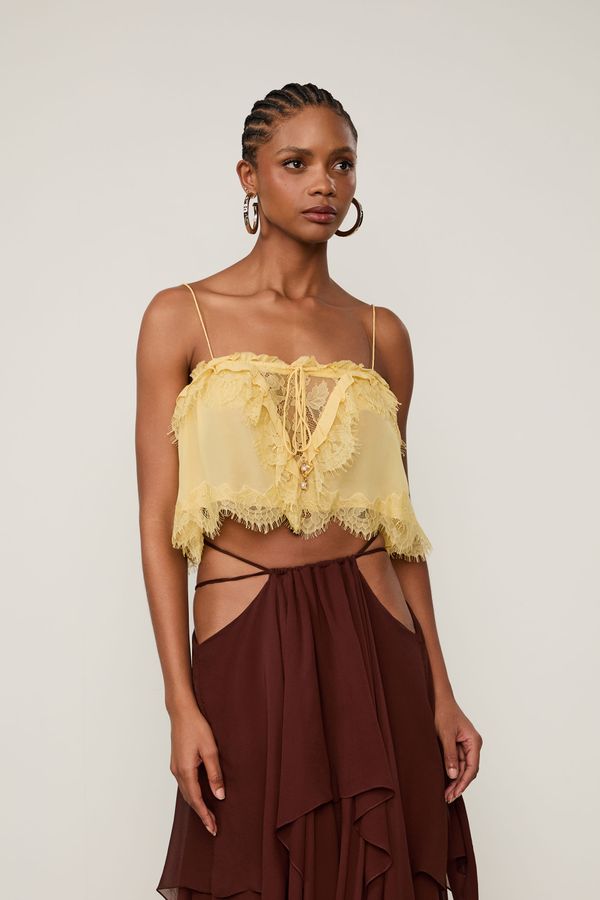 Top De Georgette Leve Babados Com Renda
