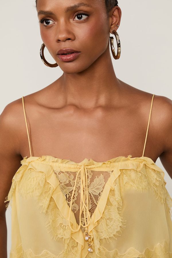 Top De Georgette Leve Babados Com Renda