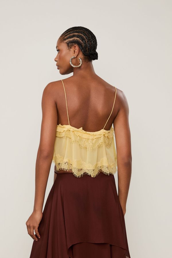 Top De Georgette Leve Babados Com Renda