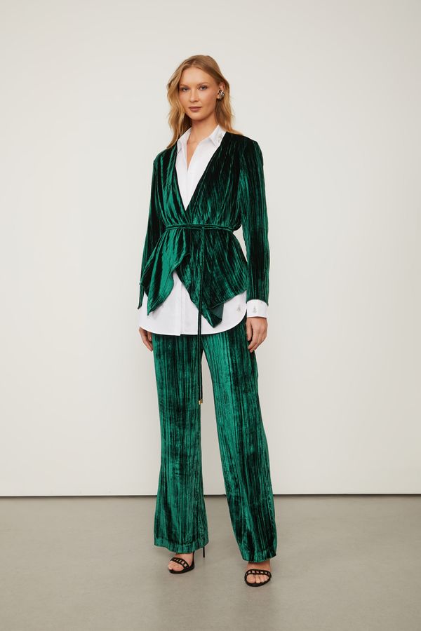 Blusa De Veludo Manga Longa Verde Com Amarração