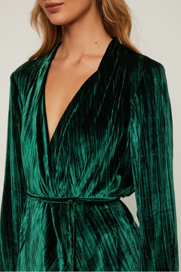 Blusa De Veludo Manga Longa Verde Com Amarração