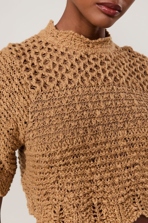 Blusa De Tricot Cropped Ponto Rústico Babados
