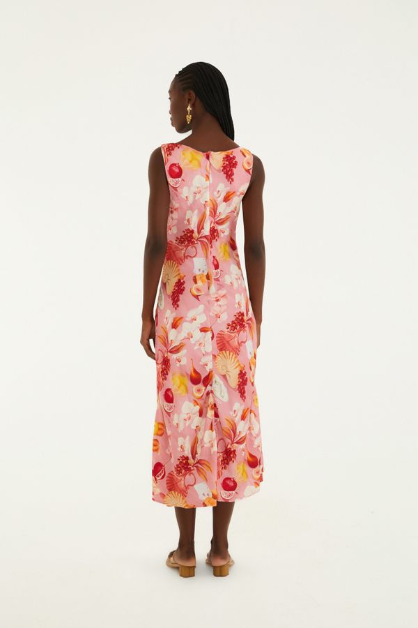 Vestido Decote Estampado Afrodite Rosa Jambo
