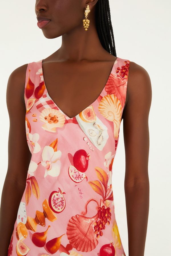 Vestido Decote Estampado Afrodite Rosa Jambo