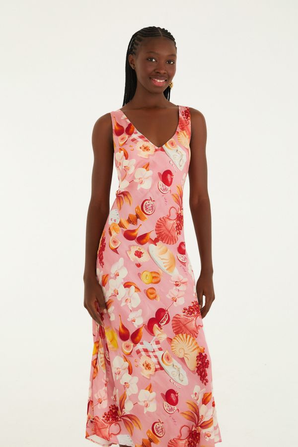 Vestido Decote Estampado Afrodite Rosa Jambo