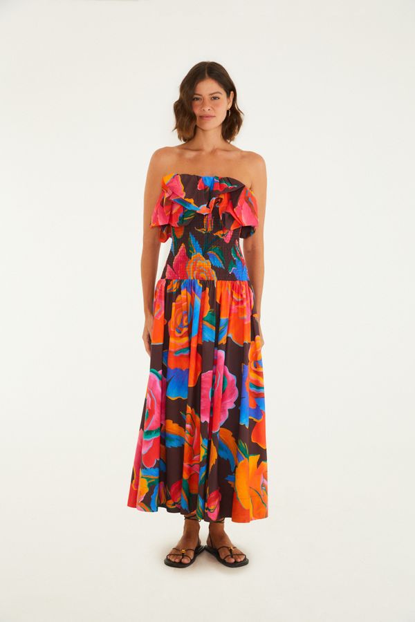 Vestido Balonê Estampado Rosas Pintadas