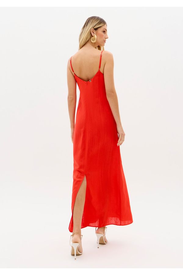 Vestido Super Midi De Alças Com Linho